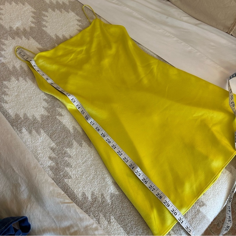 Alice + Olivia Harmony Mini Slipdress Satin 90s Cowl Neck in Canary Yellow - Picture 7 of 11